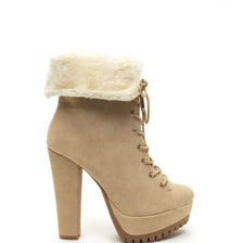 Incaltaminte Femei CheapChic Fur Your Own Good Chunky Booties Nude