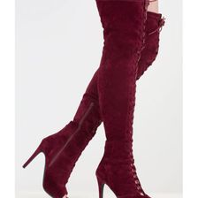 Incaltaminte Femei CheapChic Velvet Vibe Thigh-high Lace-up Boots Burgundy