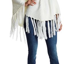 14th & Union Textured Knit Hooded Poncho CREAM