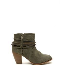 Incaltaminte Femei CheapChic Mixed Chains Faux Leather Booties Olive