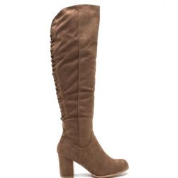 Incaltaminte Femei CheapChic Style Asset Lace-back Thigh-high Boots Taupe