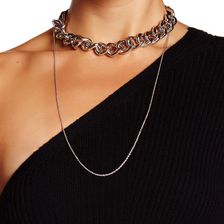 Steve Madden Rolo Choker Chain Necklace SILVER AND BLACK