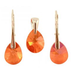 Set argint fire opal 925, cu Swarovski Elements, MiniPear, 12 mm