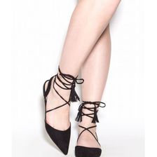 Incaltaminte Femei CheapChic En Pointe Faux Suede Lace-up Flats Black