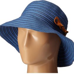 San Diego Hat Company RBM5557 Ribbon Sun Hat with Braided Fauxe Suede Snap Closure Chambray