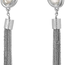Cole Haan Silver Tassel & Pink Stone Drop Earrings Brushed Silver/Rose Quartz