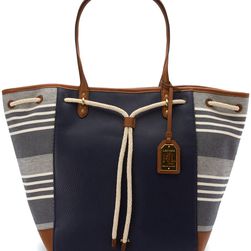 Ralph Lauren Oxford Chambray Stripe Large Tote Navy/Natural