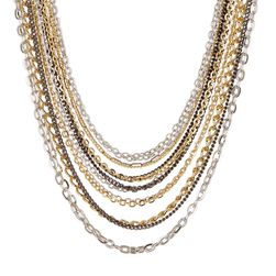 Ralph Lauren Tri-Tone Chain Drape Necklace SV GLD HEM