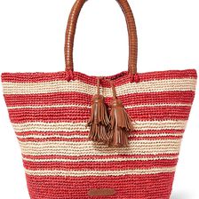 Ralph Lauren Striped Woven Raffia Tote Coral Mu
