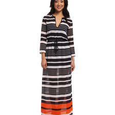 Michael Kors Helsinki Long Sleeve Maxi Dress New Navy/Mandarin