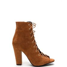 Incaltaminte Femei CheapChic Step Out Faux Suede Lace-up Chunky Heels Chestnut