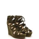 Incaltaminte Femei CheapChic Run The World Caged Faux Suede Wedges Olive
