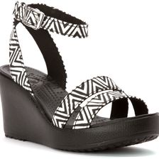 Crocs Leigh Graphic Wedge Sandal Black Chevron