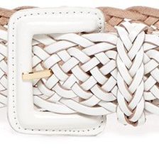 Cole Haan Woven Leather Covered Buckle Belt OPTIC WHITE