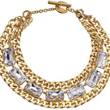 Ralph Lauren Off The Runway 16" - 19" Large Chain and Large Faceted Stones w/ Ring and Toggle 2-in-1 Necklace Gold/Crystal