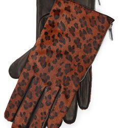 Ralph Lauren Leopard Haircalf Zip Gloves Leopard