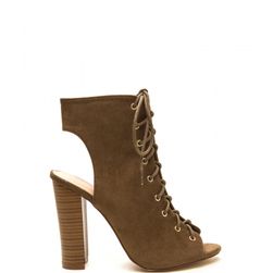 Incaltaminte Femei CheapChic Chic Outlook Lace-up Chunky Heels Olive