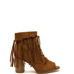 Incaltaminte Femei CheapChic Fancy Fringe Chunky Lace-up Booties Camel