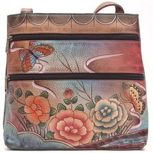 Anuschka Handbags Compact Crossbody Travel Organizer Premium Rose Antique