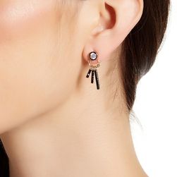 Free Press Two-Tone Crystal Star Drop Mismatched Earrings CLEAR-JET-GOLD
