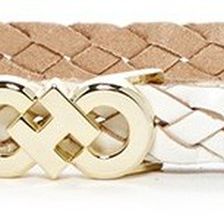 Cole Haan Braided Leather Logo Buckle Belt OPTIC WHITE