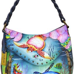 Anuschka Handbags Ruched Multi Pocket Hobo Ocean Treasures