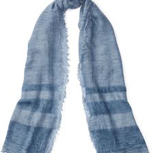 Ralph Lauren Cold-Dyed Border-Striped Scarf Slate Blue
