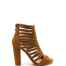 Incaltaminte Femei CheapChic Tell Me More Faux Suede Caged Heels Cognac