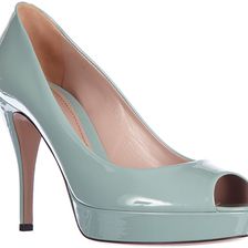 Gucci Open Toe Pumps Heel Patent Leather Blue