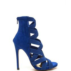 Incaltaminte Femei CheapChic Night Life Caged Faux Suede Heels Blue