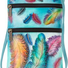 Anuschka Handbags Mini Double Zip Travel Crossbody Floating Feathers