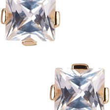 Savvy Cie 14K Gold Plated Sterling Silver Princess Cut White Quartz Stud Earrings No Color