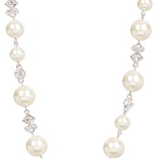 Givenchy Simulated Pearl & Crystal Collar Necklace SILVER