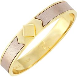 Cole Haan 12K Gold Plated Thin Hinged Leather Inlay Bangle GOLDT