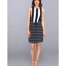 Vince Camuto S/L Yacht Stripe Mixed Print Dress Blue Night