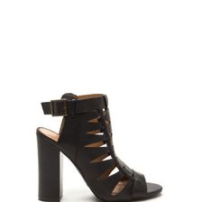 Incaltaminte Femei CheapChic Lined Up Faux Leather Chunky Heels Black