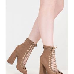 Incaltaminte Femei CheapChic It Factor Lace-up Block Heel Booties Taupe