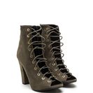 Incaltaminte Femei CheapChic Step Out Faux Suede Lace-up Chunky Heels Olive