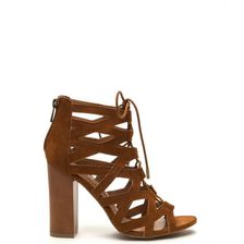 Incaltaminte Femei CheapChic X-laced Chunky Faux Suede Heels Chestnut