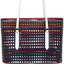 Oscar de la Renta Punta Cana Leather Tote NAVY-WHITE