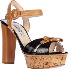 Prada Heel Sandals Patent Leather Brown