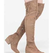 Incaltaminte Femei CheapChic Top Style Laced-up Over-the-knee Boots Taupe