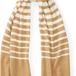 Ralph Lauren Striped Wool Blanket Scarf Cream/Camel