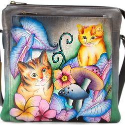 Anuschka Handbags Multi Compartment Saddle Bag Cats in Wonderland
