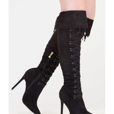 Incaltaminte Femei CheapChic Style Story Lace-up Thigh-high Boots Black