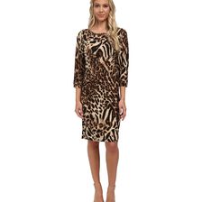 Christin Michaels Susan Print Shift Dress Brown Leopard