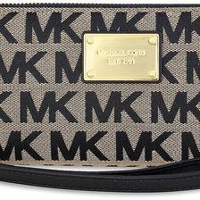 Michael Kors Jet Set Travel Continental Canvas Wallet - Beige and Black N/A