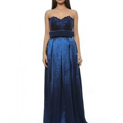 Rochie albastra, lunga, de ocazie, din tafta plisata, L`armoire