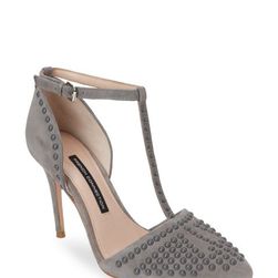 Incaltaminte Femei French Connection Grey Elanah Studded Pointed Toe T-Strap Pumps Grey
