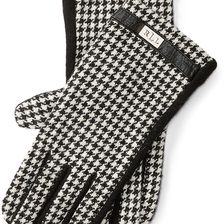 Ralph Lauren Wool-Blend Touch Screen Gloves Black/Cream Houndstooth